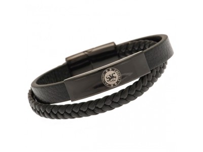 Chelsea FC Black IP Leather Bracelet