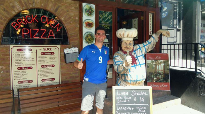 The Italy home jersey and the Italian pizza
